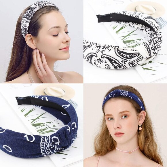 8 Pack Vintage Boho Paisley Bandanas for Women - Wide Knotted Turban Headbands w - Picture 3 of 7